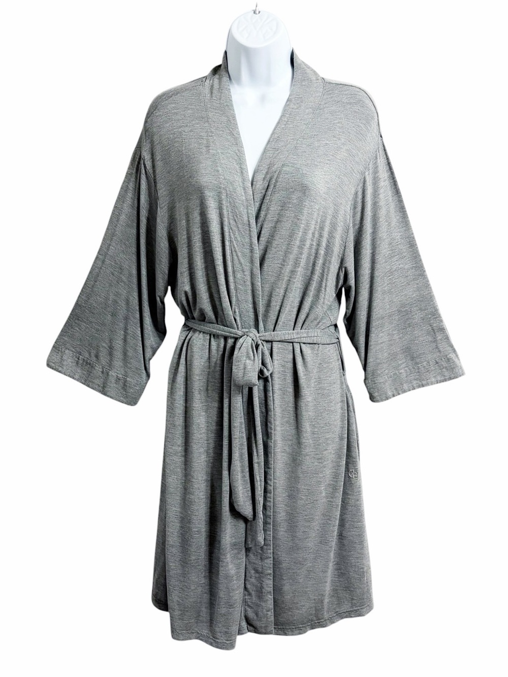 Cozy Earth Bamboo Stretch Knit Kimono Robe Womens M Gray Wrap Loungewear Belted